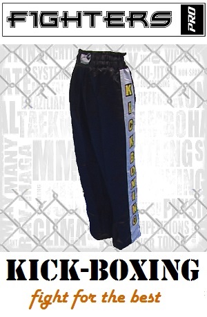 FIGHT-FIT - Pantaloni da Kickboxing / Raso / Nero / Medium