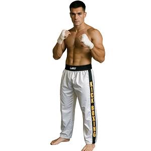FIGHT-FIT - Kick-Boxing Hosen / Satin / Weiss / Medium