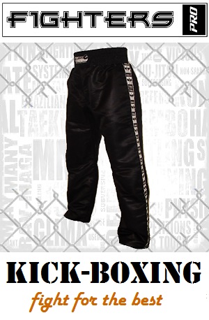 FIGHT-FIT - Pantalon de Kick-boxing / Satiné / Noir / XL