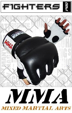 FIGHTERS - MMA Handschuhe / Cage Fight / Schwarz-Weiss / XS