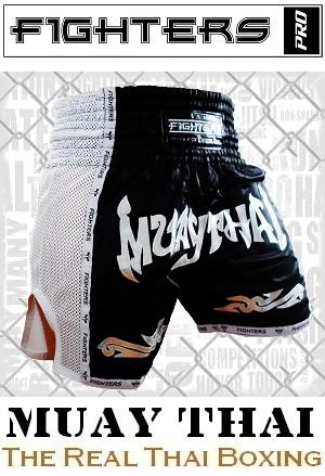FIGHTERS - Pantaloncini Muay Thai / Elite Muay Thai / Nero-Bianco / XXL